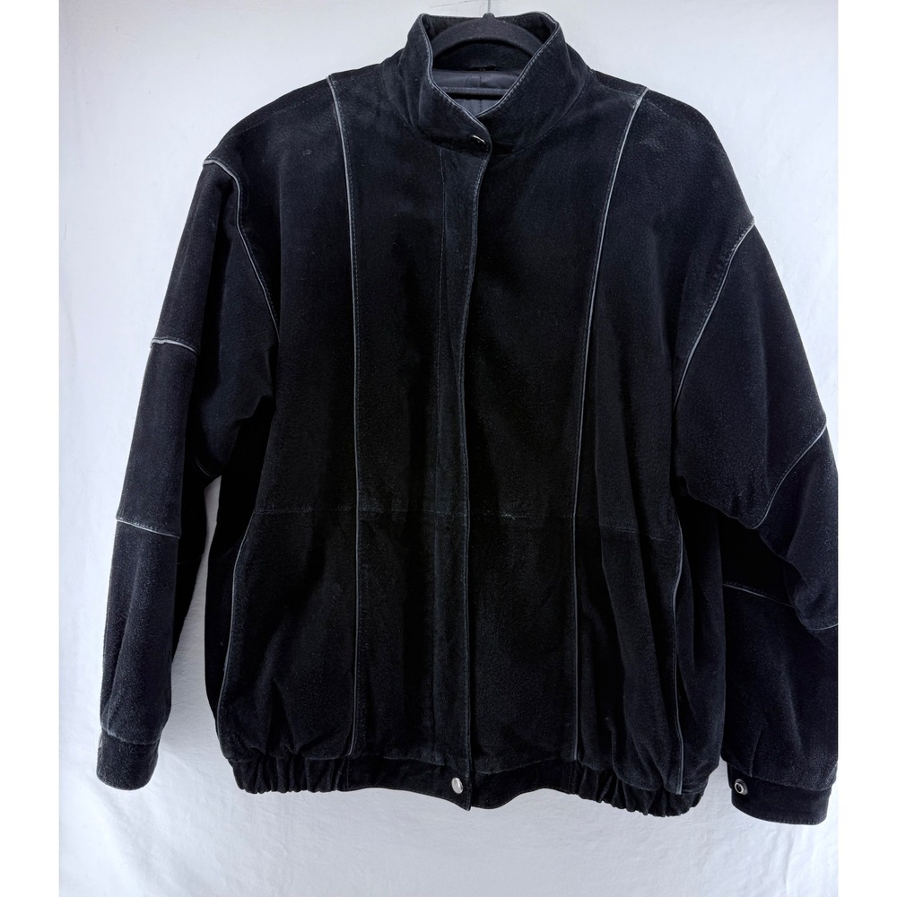 Vintage‎ Echtes Leder Black Suede Bomber Jacket Mens 38 Genuine Leather Zip Up